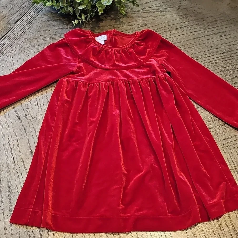 4T red long sleeve velvet dress Mud Pie